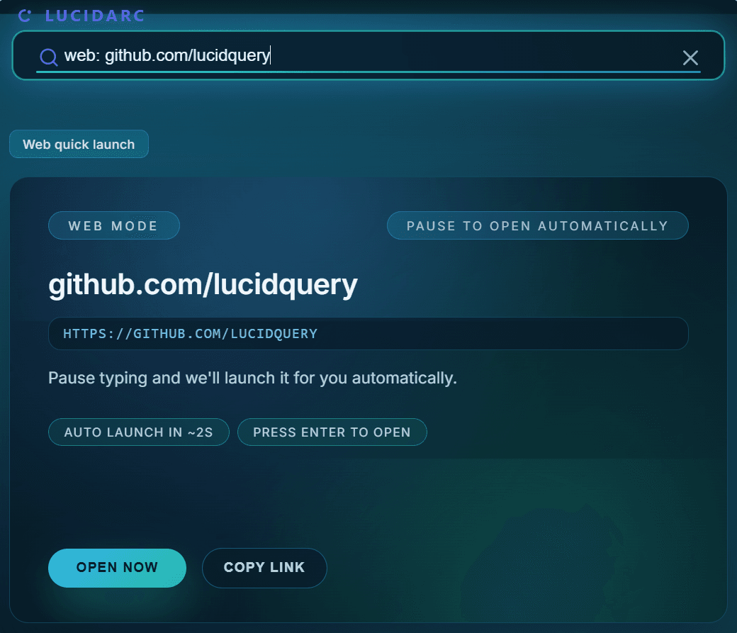 LucidArc, Web search
